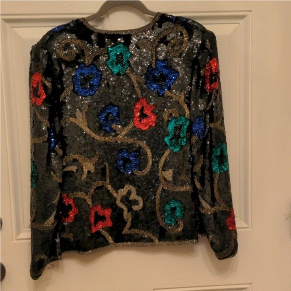 Black and Multi color Sequin Jacket - Picture 4 of 4